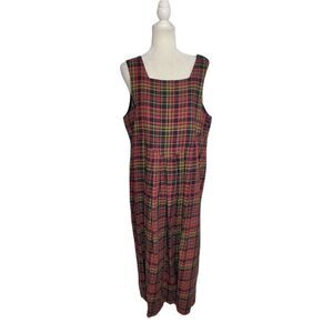 VINTAGE 80s dress Laura Ashley plaid‎ pinafore dark academia wool blend midi L